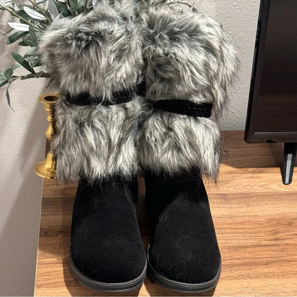 Lukees By Muk Luks Sigrid Leela Too 11 Boots Faux Fur Knit Cuff Braided Tassels - Picture 2 of 6